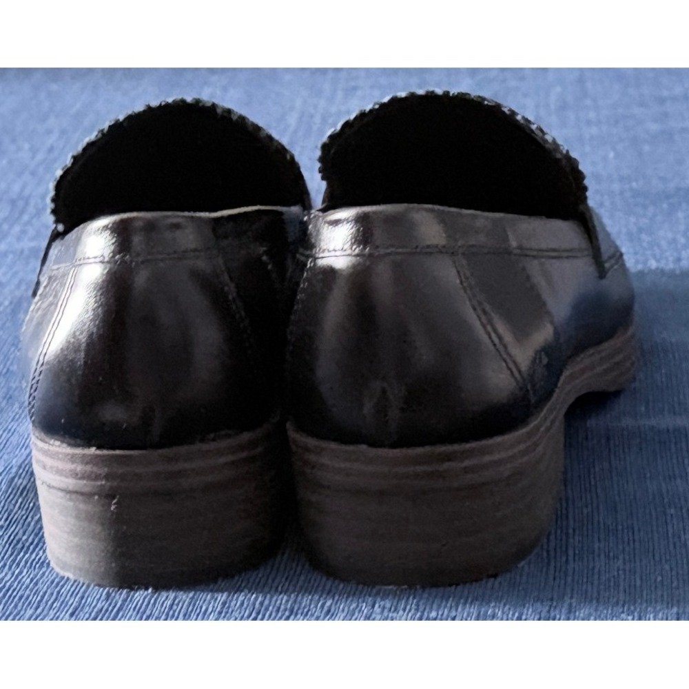 Lucky Brand Black Leather Preppy Penny Loafers 8.5M Scalloped Trim Dark Academia - Picture 4 of 9